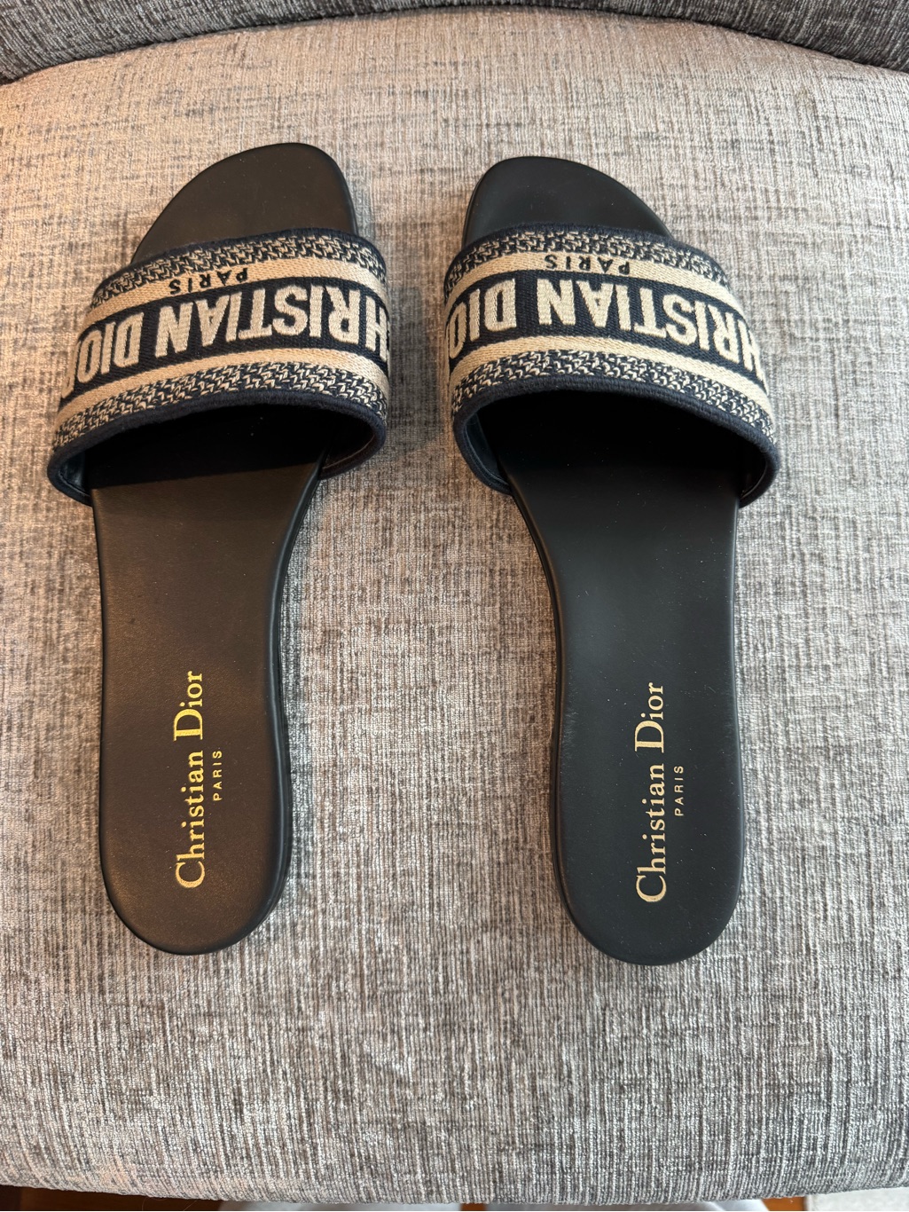 Christian Dior Classic Navy And Beige Logo Slide Sandals